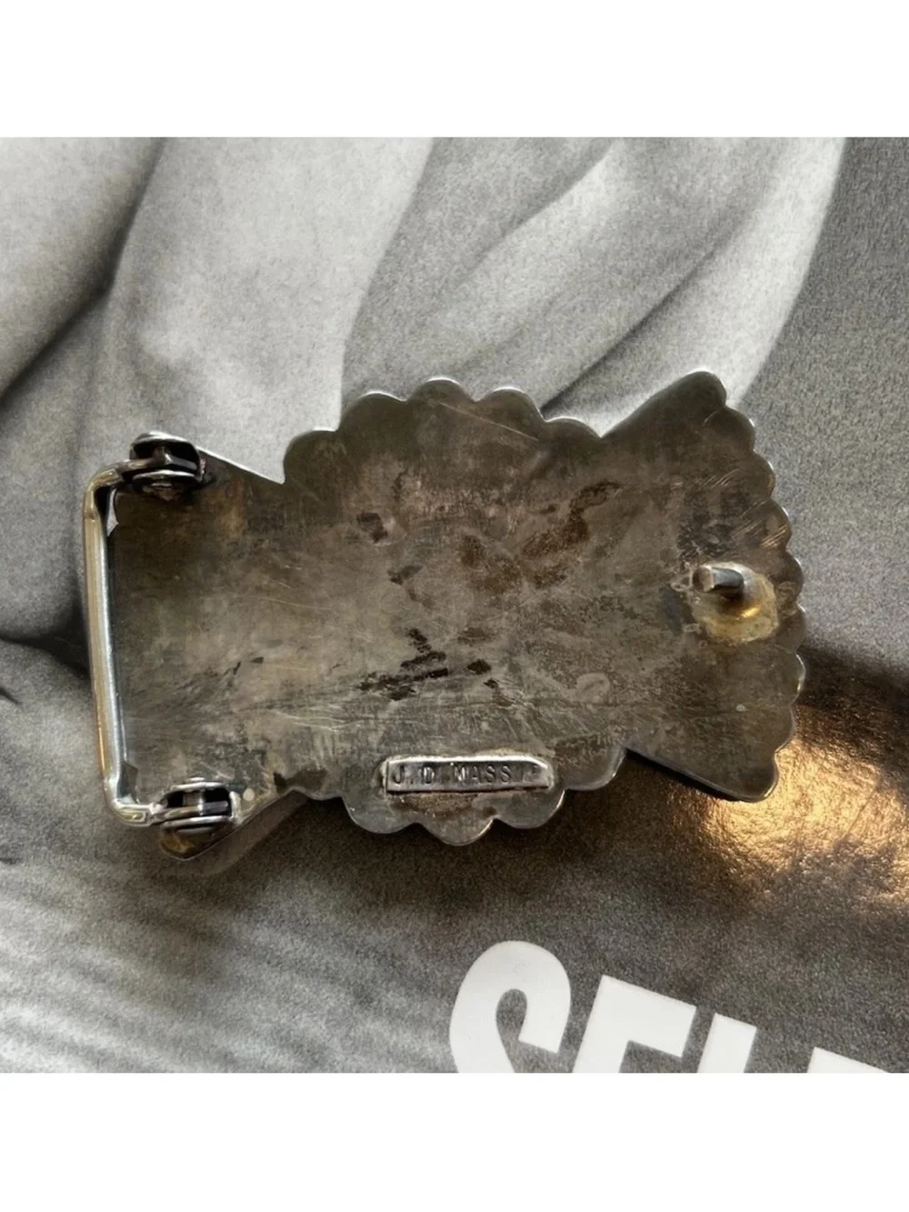 Vintage JD Massie Zuni Sterling Silver Sunface Inlay Belt Buckle Native American